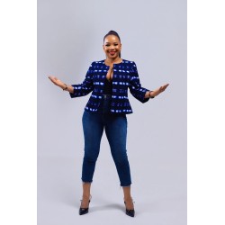Veste en pagne indigo couleur bleu disponible en taille S /M /L /XL/XXL