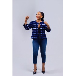 Veste en pagne indigo couleur bleu disponible en taille S /M /L /XL/XXL