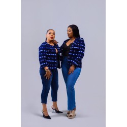Veste en pagne indigo couleur bleu disponible en taille S /M /L /XL/XXL